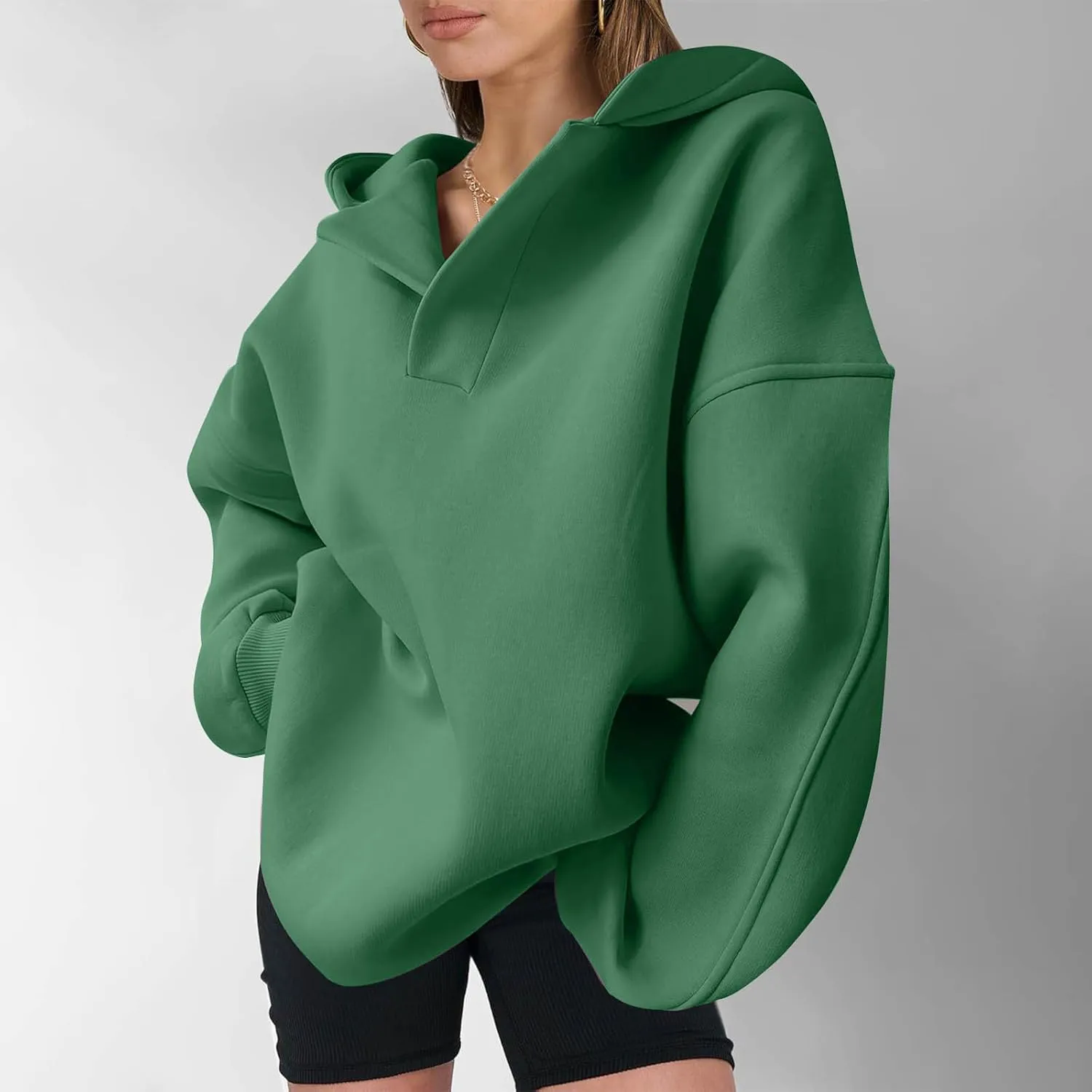 Oversized Hoodie for Women Casual Long Sleeve Pullover Solid Sweatshirt Streetwear Ribbed Fall Winter Top Athleisure