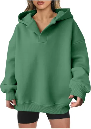 Oversized Hoodie for Women Casual Long Sleeve Pullover Solid Sweatshirt Streetwear Ribbed Fall Winter Top Athleisure
