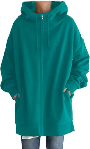 Oversized Hoodies for Women Fall Zip up Hooded Sweatshirts Casual Soild Color Long Fleece Jacket with Pockets