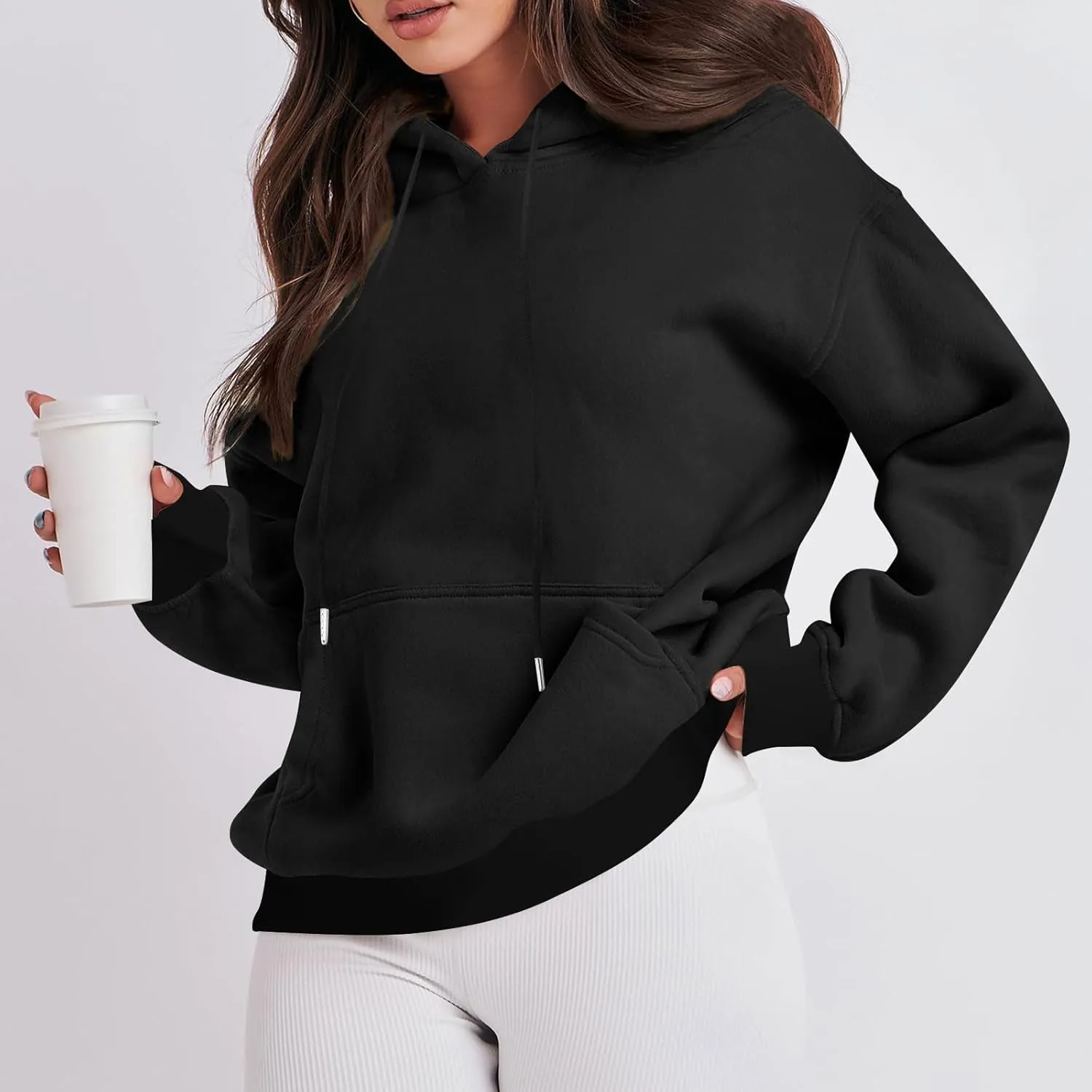 Oversized Hoodies for Women Loose Long Sleeve Crew Neck Sweatshirts Hooded Classic Solid Pullover with Pockets