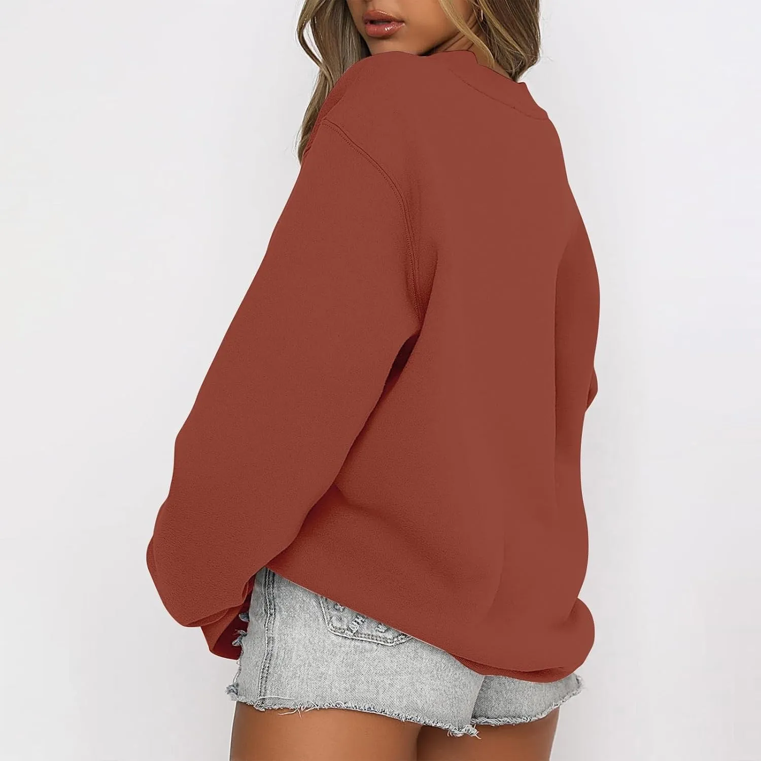 Oversized Sweatshirt for Women Loose Fit Preppy Long Sleeve Fleece Pullover Winter Warm Crew Neck Sweater Tops