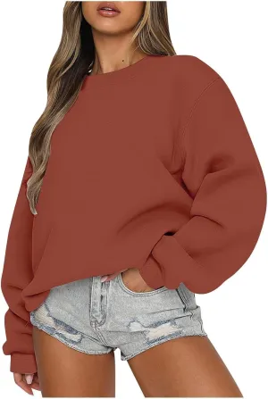 Oversized Sweatshirt for Women Loose Fit Preppy Long Sleeve Fleece Pullover Winter Warm Crew Neck Sweater Tops