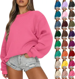 Oversized Sweatshirt for Women Loose Fit Preppy Long Sleeve Fleece Pullover Winter Warm Crew Neck Sweater Tops