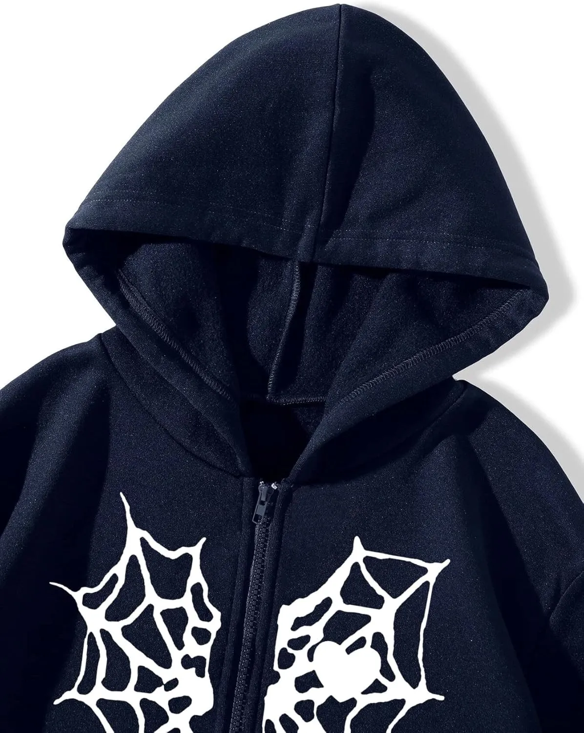 Oversized Y2K Zip Up Hoodie for Women Men Gothic Spider Web Heart Graphic Sweatshirt Punk Harajuku Alt Emo Streetwear