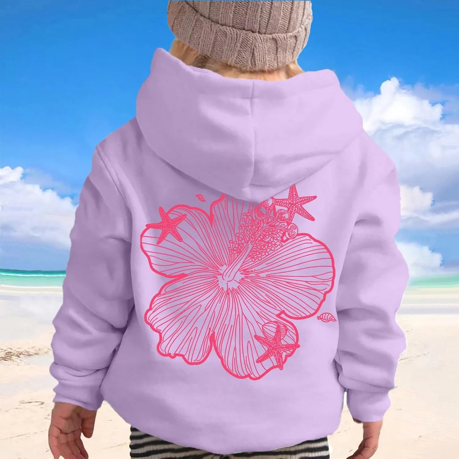 Palm Puff Hoodies For Kids Girls Cute Graphic Preppy Sweatshirt Teen Girls Oversized Y2K Hoodie Pullover with Pockets