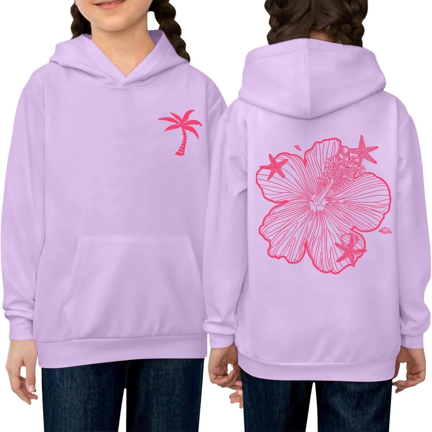 Palm Puff Hoodies For Kids Girls Cute Graphic Preppy Sweatshirt Teen Girls Oversized Y2K Hoodie Pullover with Pockets