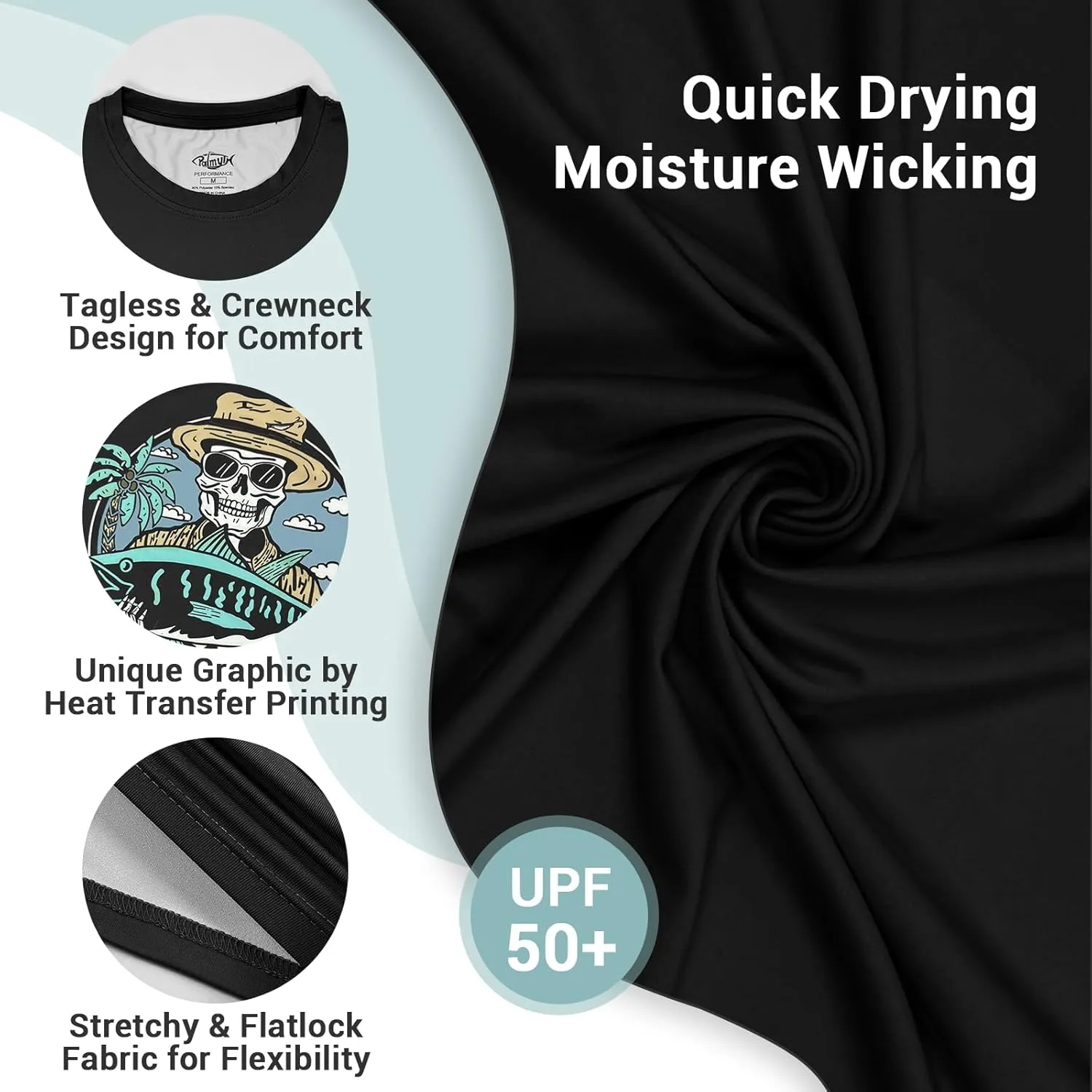 Palmyth Mens Fishing Shirts Short Sleeve UPF 50  T-Shirt UV Sun Protection SPF Tee Quick Dry