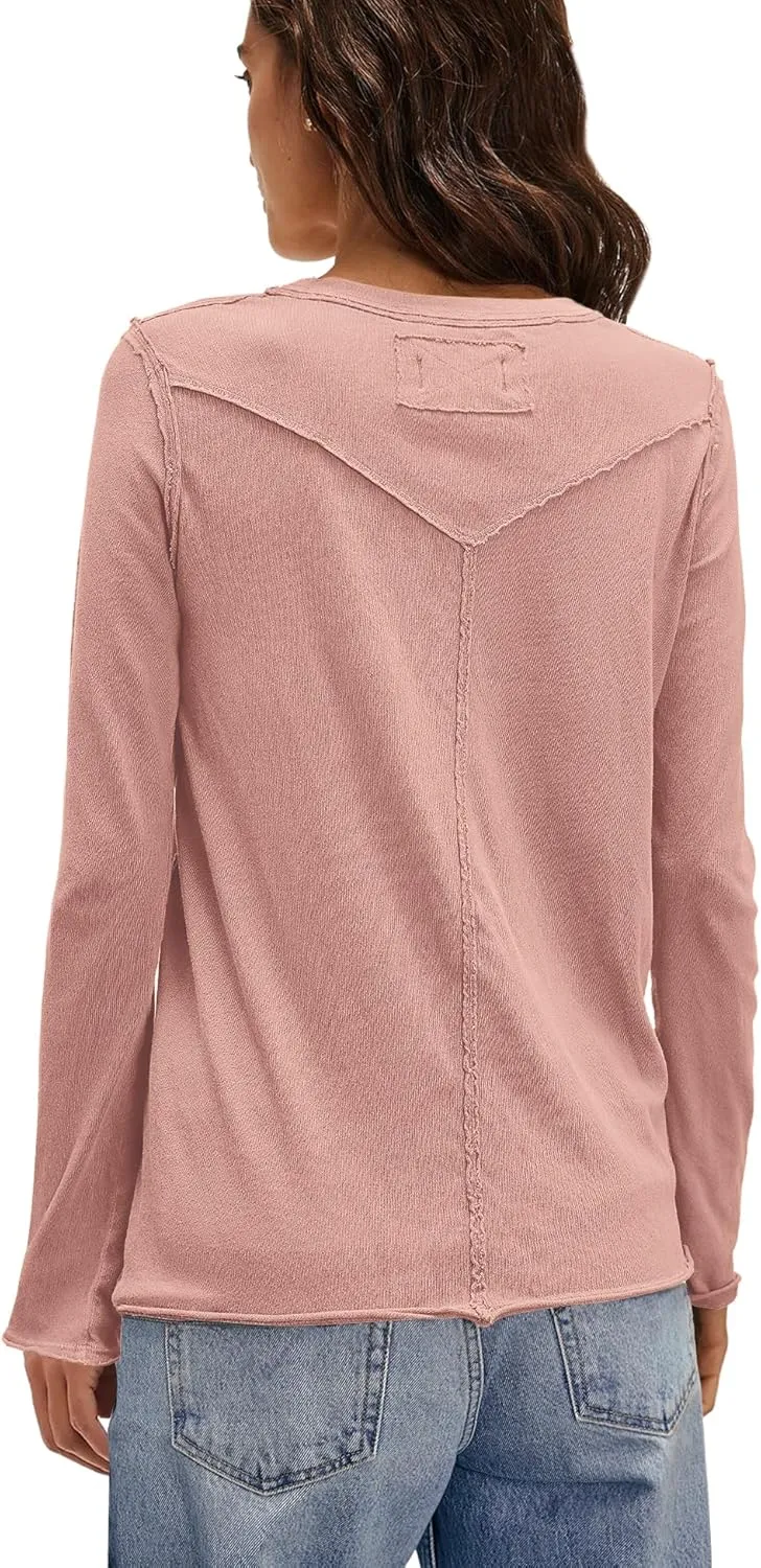 Panadila Womens Long Sleeve Crewneck Shirts Oversized Casual Pullover Tops Loose Fit Layering Top Spring Basic Tee