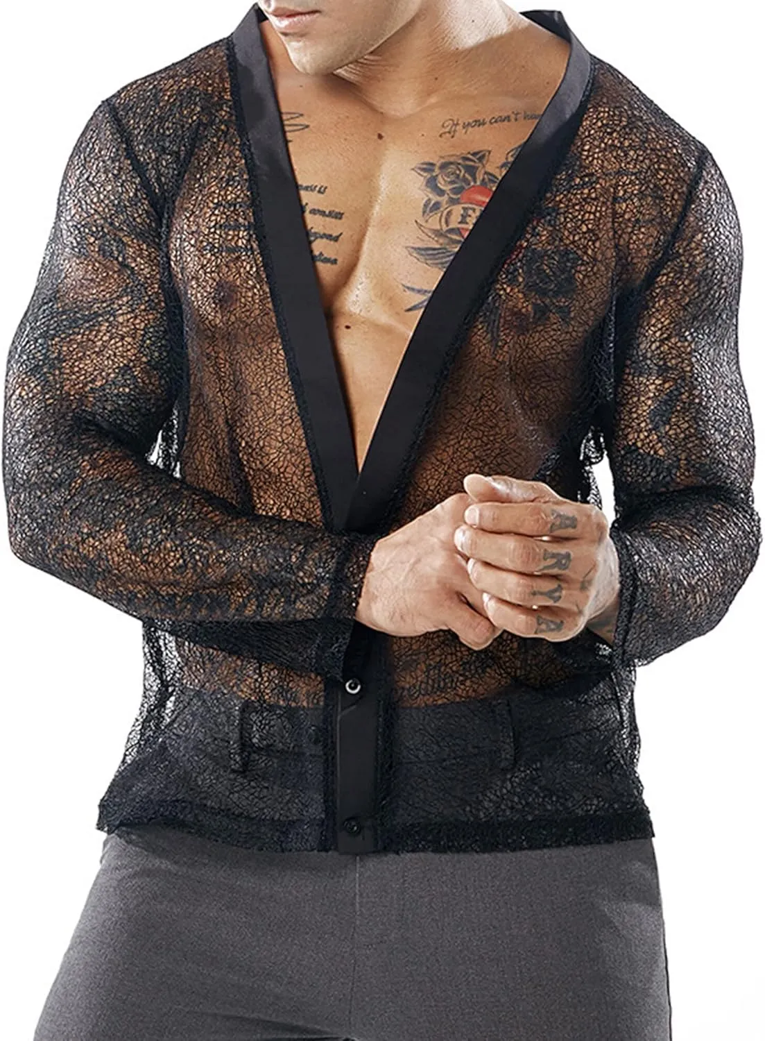Panegy Men's Sheer Mesh See Through Tshirt Workout Gym Muscle Shirts Party Club Rave Disco Tank Top Tee