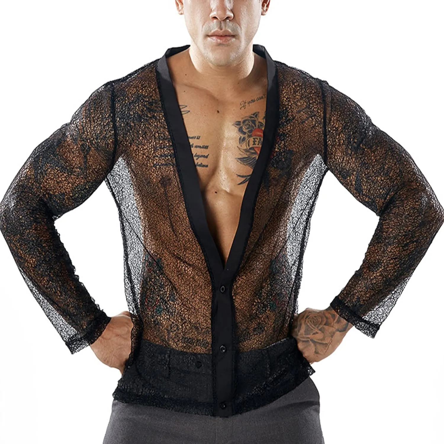 Panegy Men's Sheer Mesh See Through Tshirt Workout Gym Muscle Shirts Party Club Rave Disco Tank Top Tee