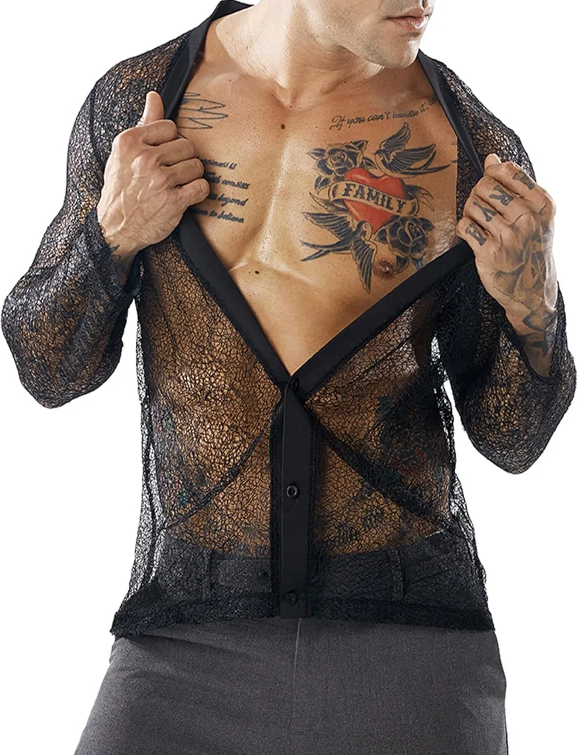 Panegy Men's Sheer Mesh See Through Tshirt Workout Gym Muscle Shirts Party Club Rave Disco Tank Top Tee