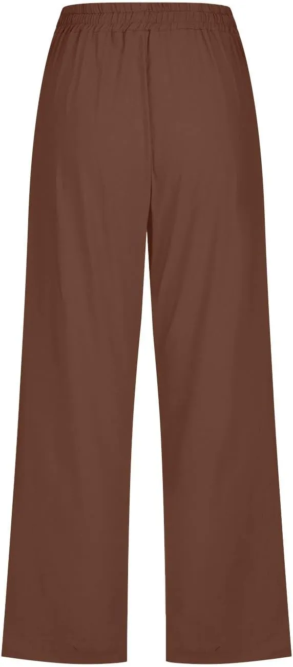 Pants for Women Dressy Casual 2024 Summer Cotton Linen Capris Drawstring Cropped Lounge Trousers Vacation Outfits