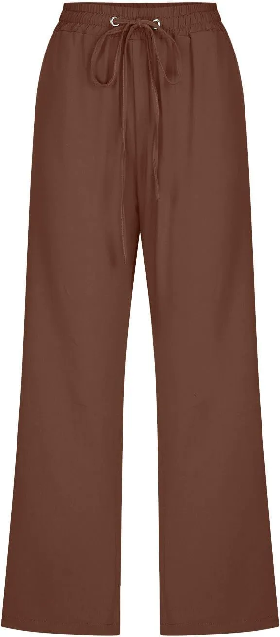 Pants for Women Dressy Casual 2024 Summer Cotton Linen Capris Drawstring Cropped Lounge Trousers Vacation Outfits