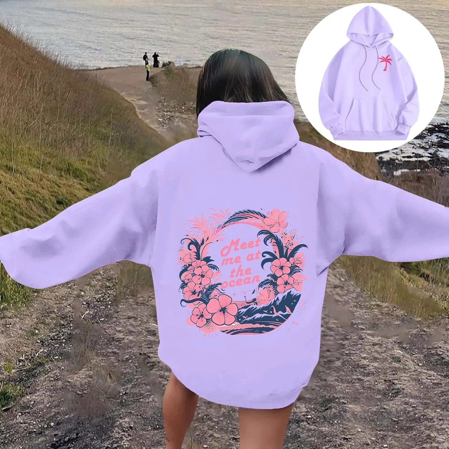 Pink Hoodie Oversized Hoodies for Women, Teen Girls Preppy Sweatshirt Long Sleeve Sweatshirts,Pink