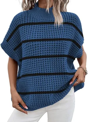 Pink Queen Women's Mock Neck Batwing Short Sleeve Loose Oversized Knit Pullover Sweater Jumper Tops
