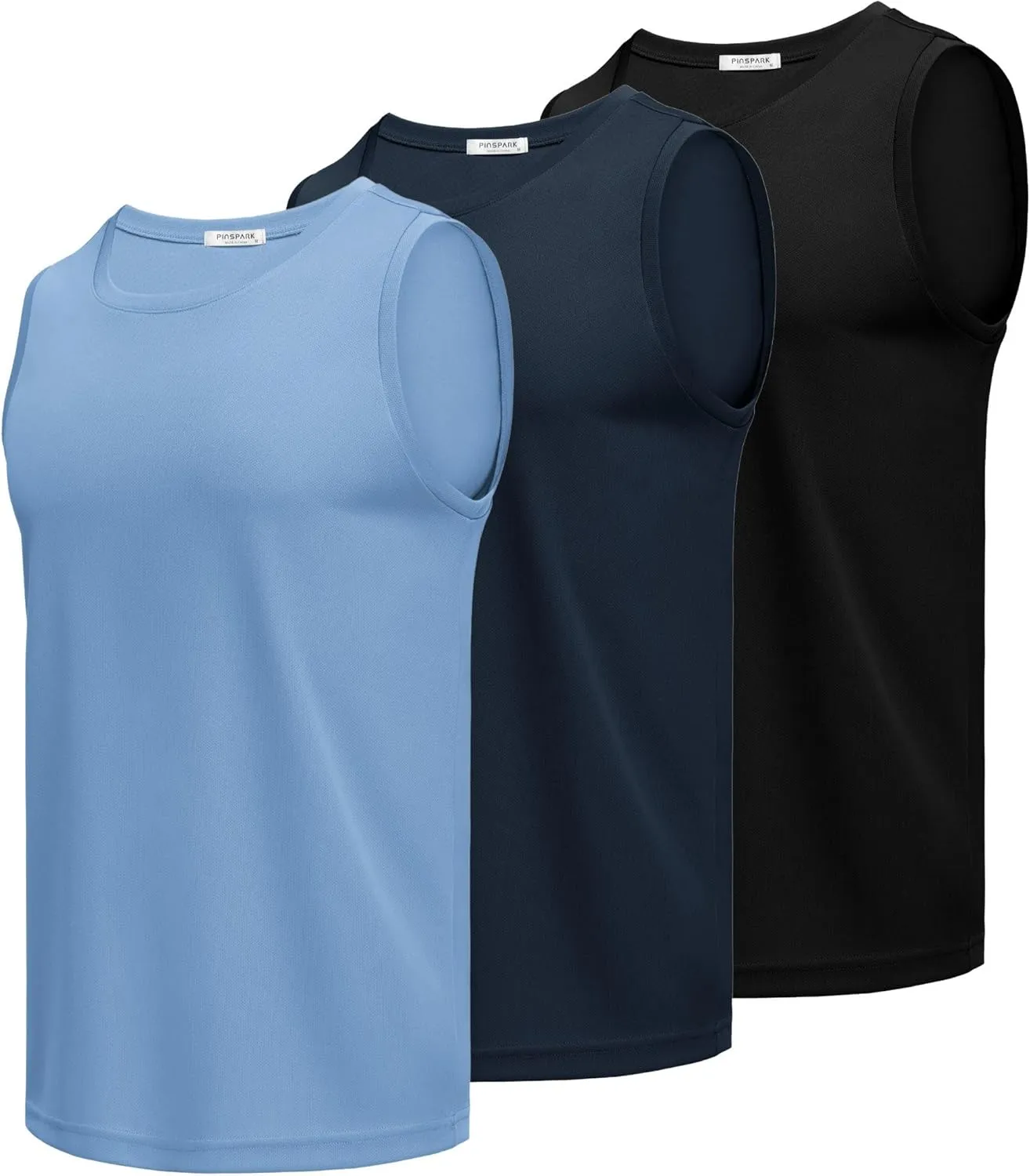 PINSPARK Men's 3 Pack Workout Tank Tops Quick Dry Sleeveless Muscle Tee Gym Bodybuilding Fitness Shirts for Men