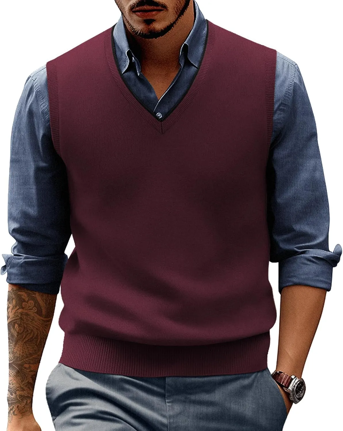 PJ PAUL JONES Mens Sweater Vest Wool Blended Knitted Vest Sweaters V-Neck Sleeveless Pullover Vests