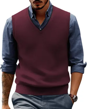 PJ PAUL JONES Mens Sweater Vest Wool Blended Knitted Vest Sweaters V-Neck Sleeveless Pullover Vests