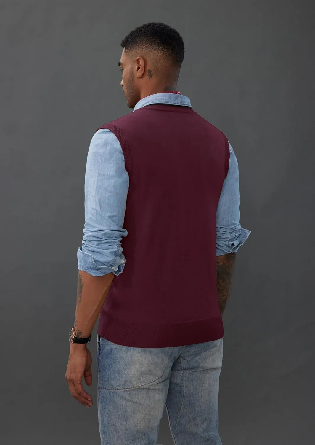 PJ PAUL JONES Mens Sweater Vest Wool Blended Knitted Vest Sweaters V-Neck Sleeveless Pullover Vests