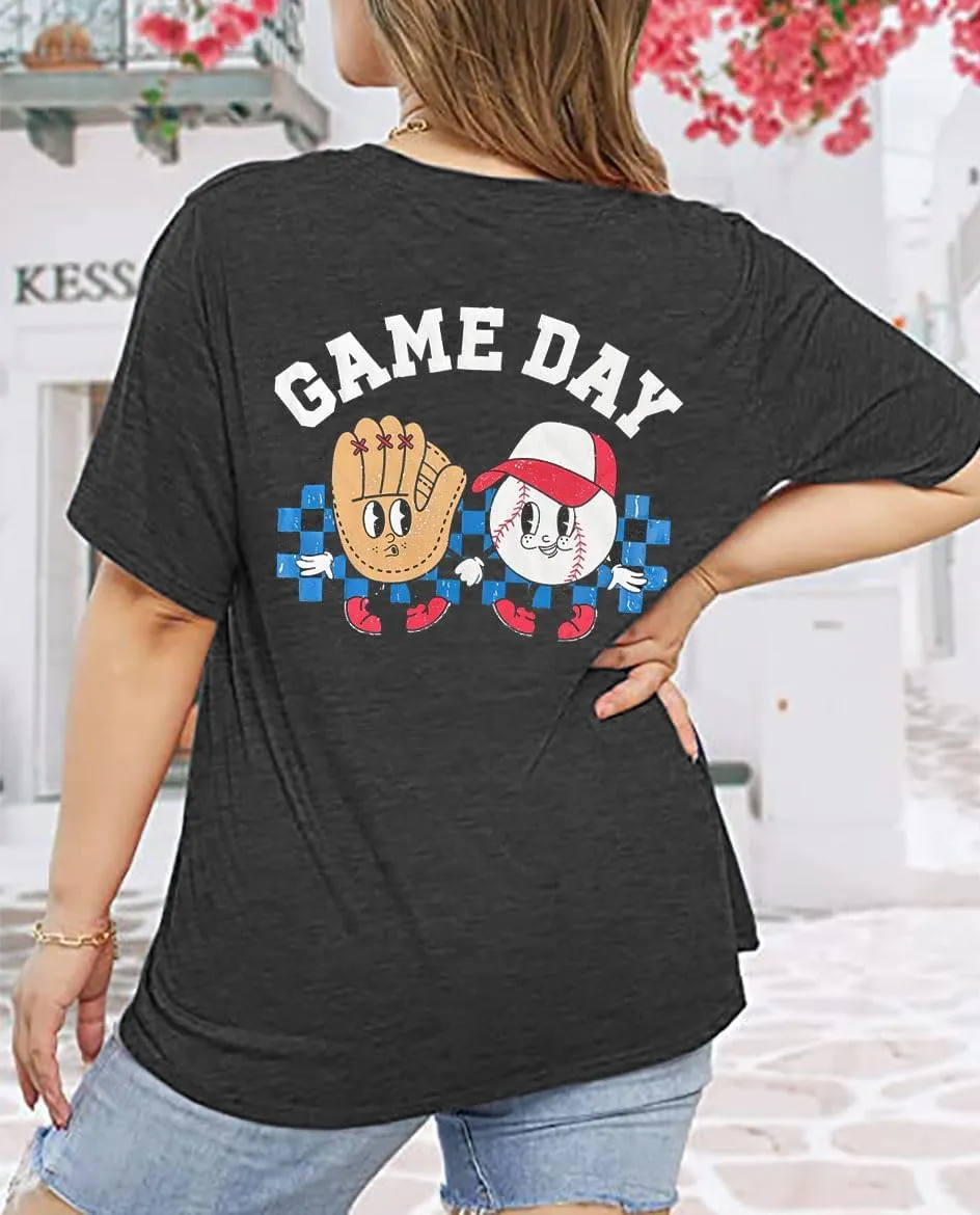 Plus Size Baseball Shirt Women Baseball Mom Shirts Gameday Short Sleeve Tees in My Baseball Mom Era Summer Casual Tops