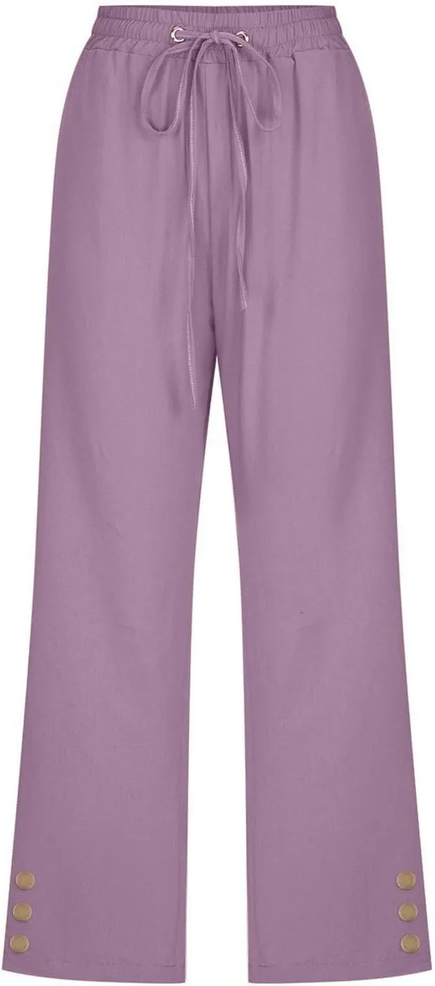 Plus Size Capri Pants for Women Casual 2025 Summer Cotton Linen Pants Drawstring High Waisted Capris with Pockets