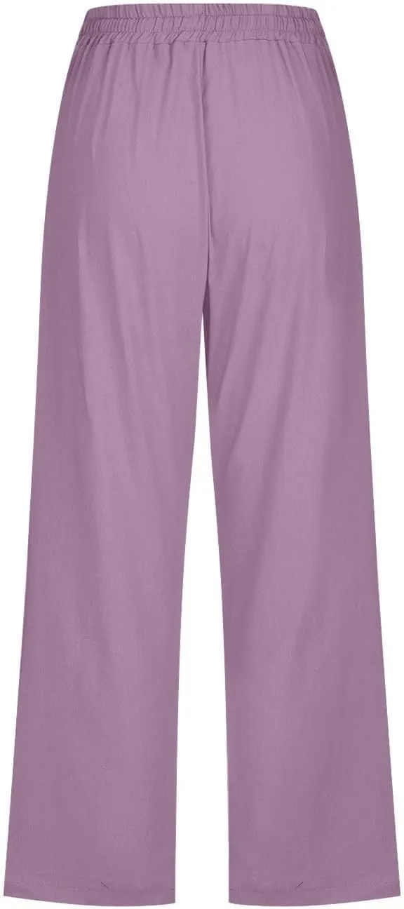 Plus Size Capri Pants for Women Casual 2025 Summer Cotton Linen Pants Drawstring High Waisted Capris with Pockets