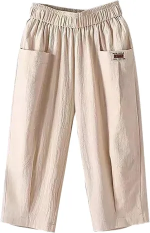 Plus Size Linen Pants for Women Cropped Pants Cotton High Waisted Trousers Loose Travel Vacation Lounge Trousers