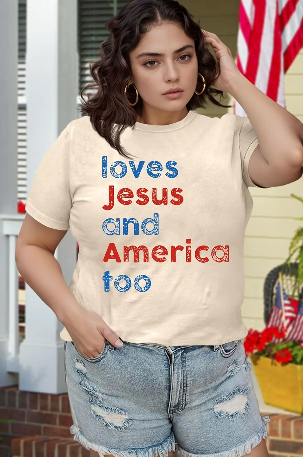 Plus Size USA Flag Shirt Women Patriotic Tee American Flag Tshirt 4th of July Top USA Summer Shirts