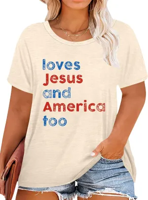 Plus Size USA Flag Shirt Women Patriotic Tee American Flag Tshirt 4th of July Top USA Summer Shirts