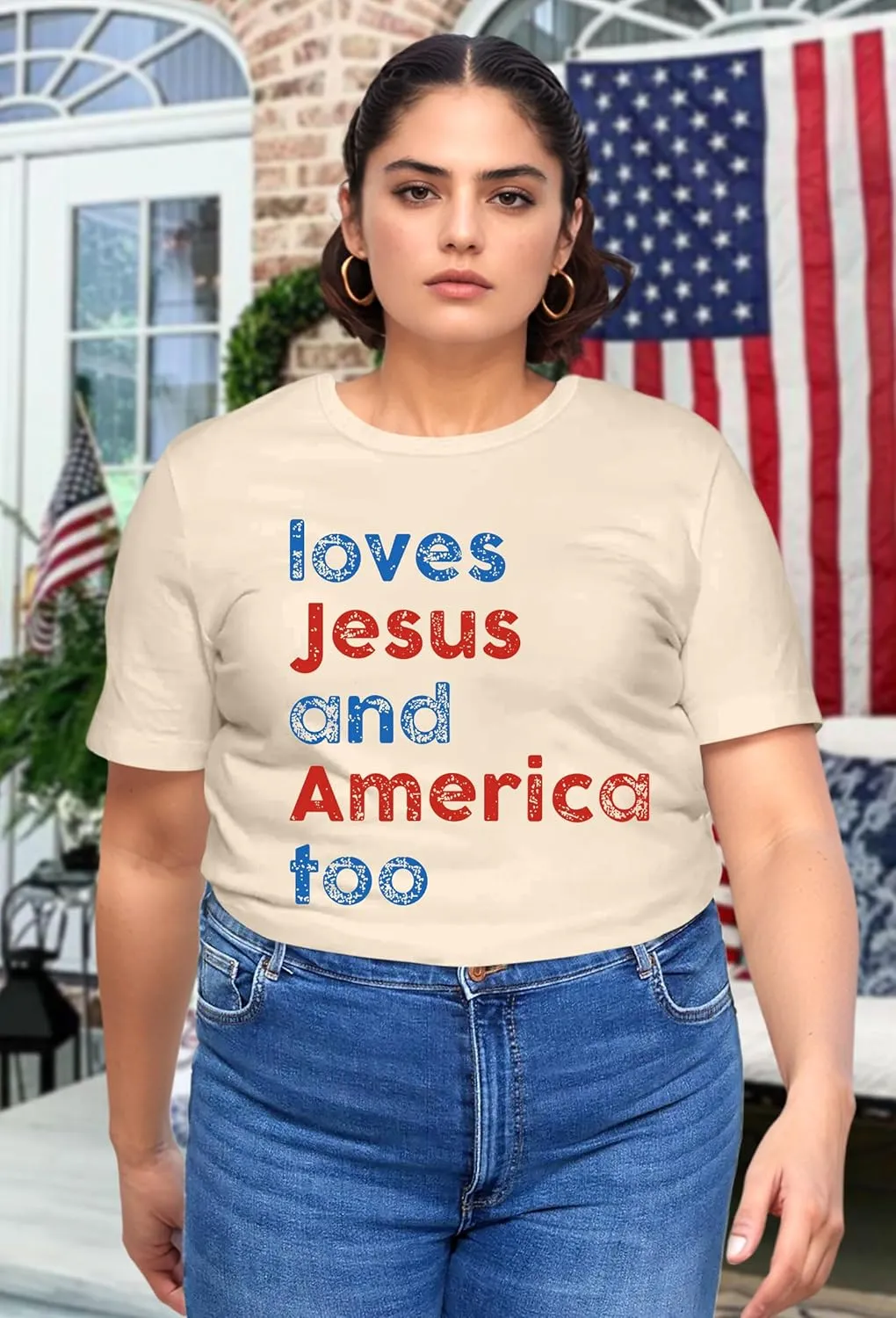 Plus Size USA Flag Shirt Women Patriotic Tee American Flag Tshirt 4th of July Top USA Summer Shirts
