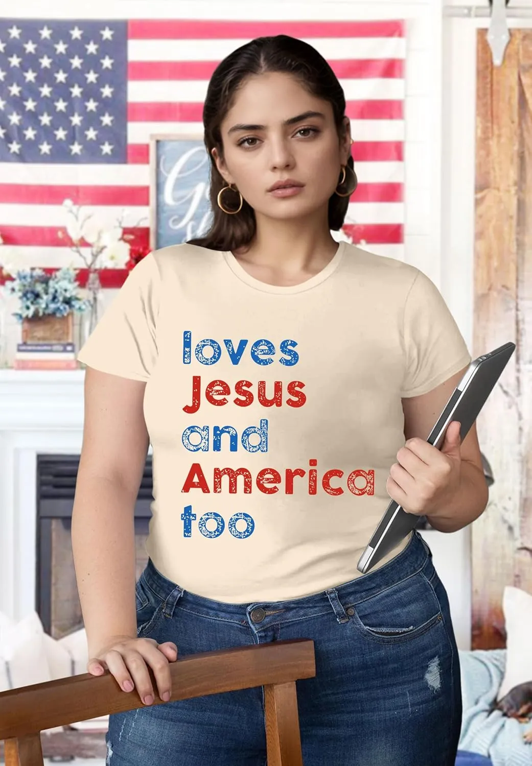 Plus Size USA Flag Shirt Women Patriotic Tee American Flag Tshirt 4th of July Top USA Summer Shirts
