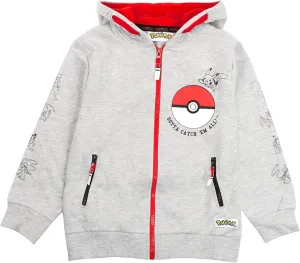 Pokemon Boys Hoodie Zip Up Grey Long Sleeve Hooded Sweater