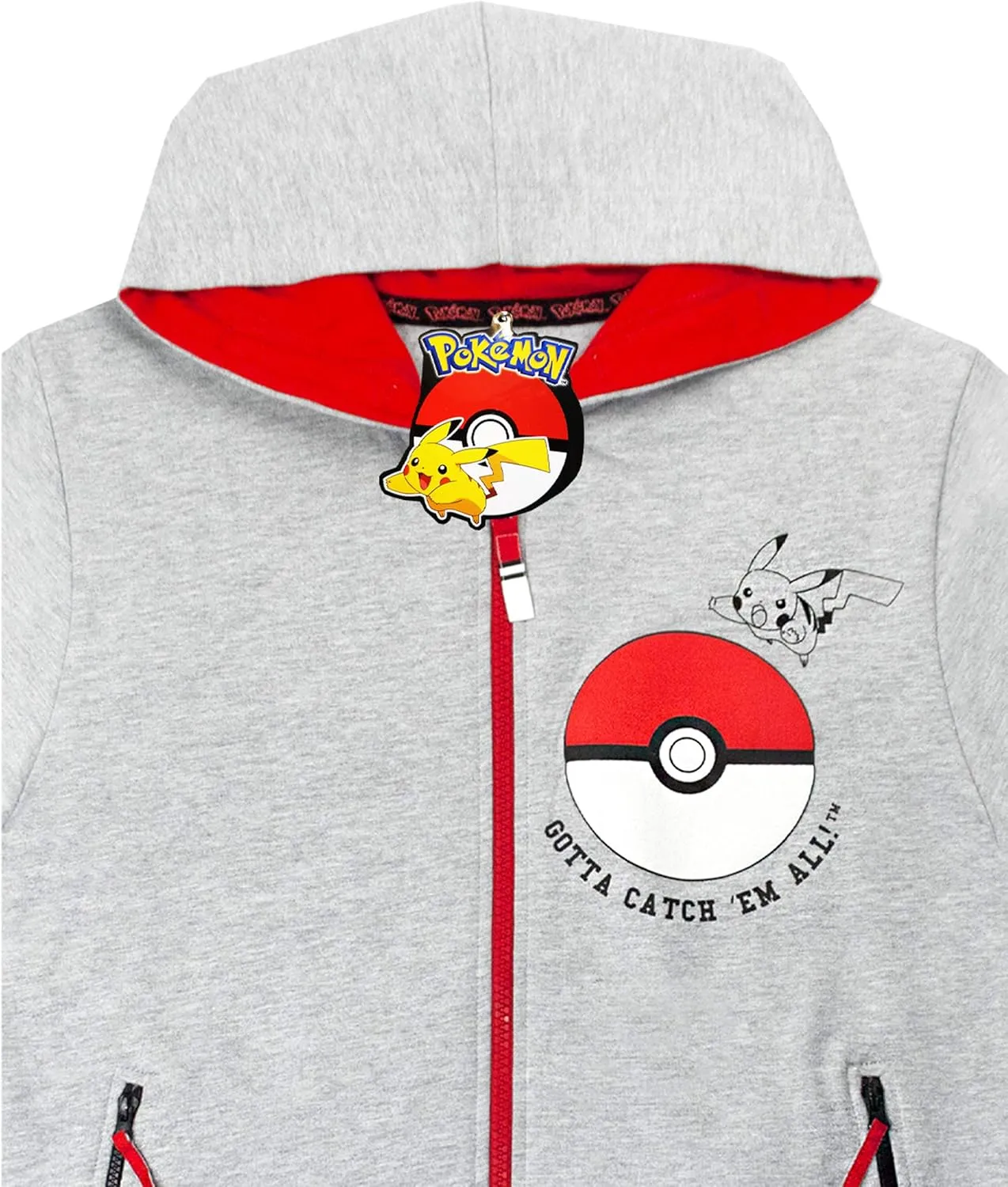 Pokemon Boys Hoodie Zip Up Grey Long Sleeve Hooded Sweater