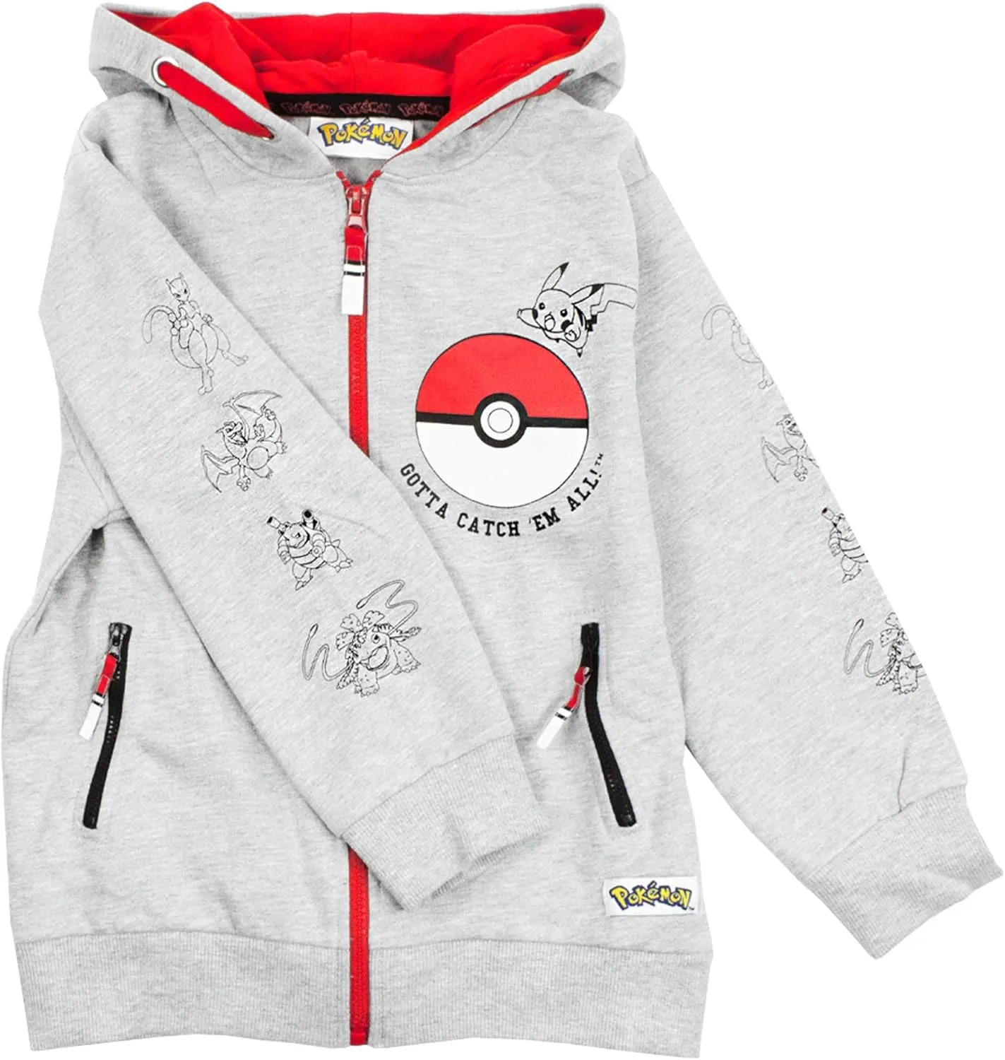 Pokemon Boys Hoodie Zip Up Grey Long Sleeve Hooded Sweater