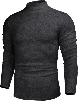 Poriff Men's Casual Mock Neck Tops Long Sleeve Slim Fit Turtleneck Pullover Sweaters