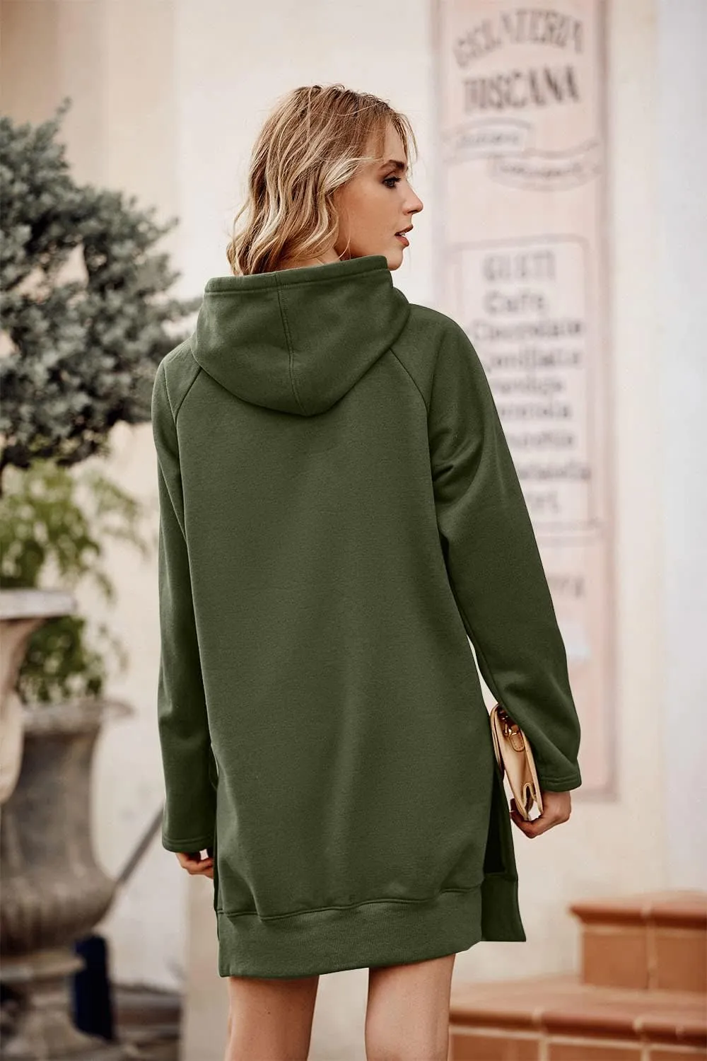 PRETTYGARDEN Women's Casual Pullover Sweatshirt Long Sleeve Split Hem Hoodie Dress with Kangaroo Pocket