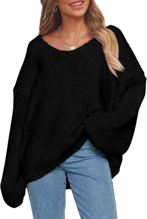 PRETTYGARDEN Womens Fall Sweaters Chunky Loose Long Sleeve V Neck Oversized Dressy Casual Knit Pullover Tops
