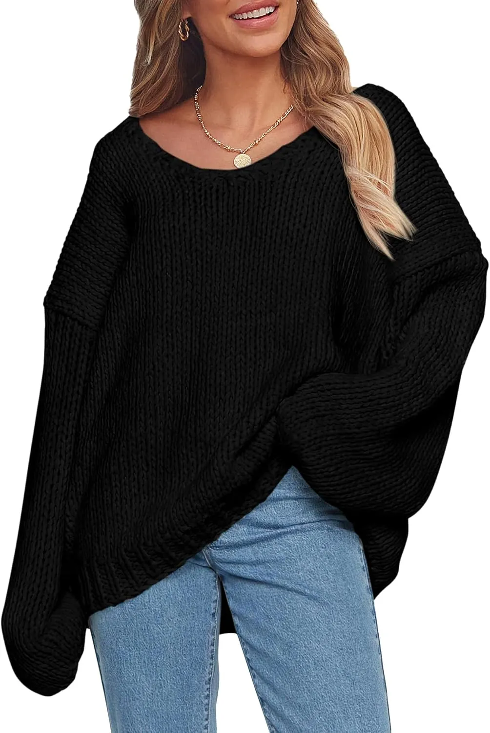 PRETTYGARDEN Womens Fall Sweaters Chunky Loose Long Sleeve V Neck Oversized Dressy Casual Knit Pullover Tops