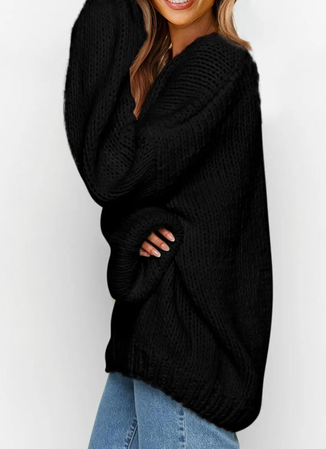 PRETTYGARDEN Womens Fall Sweaters Chunky Loose Long Sleeve V Neck Oversized Dressy Casual Knit Pullover Tops