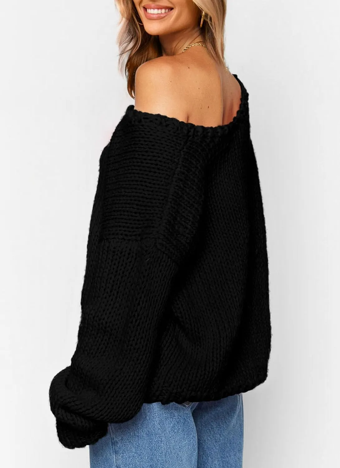 PRETTYGARDEN Womens Fall Sweaters Chunky Loose Long Sleeve V Neck Oversized Dressy Casual Knit Pullover Tops