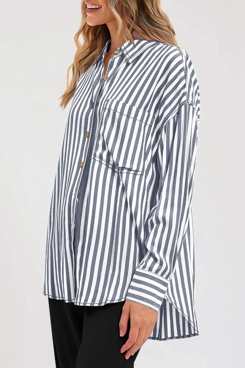 PRETTYGARDEN Womens Striped Button Down Shirt Spring 2025 Oversized Collared Long Sleeve Office Work Blouses Tops