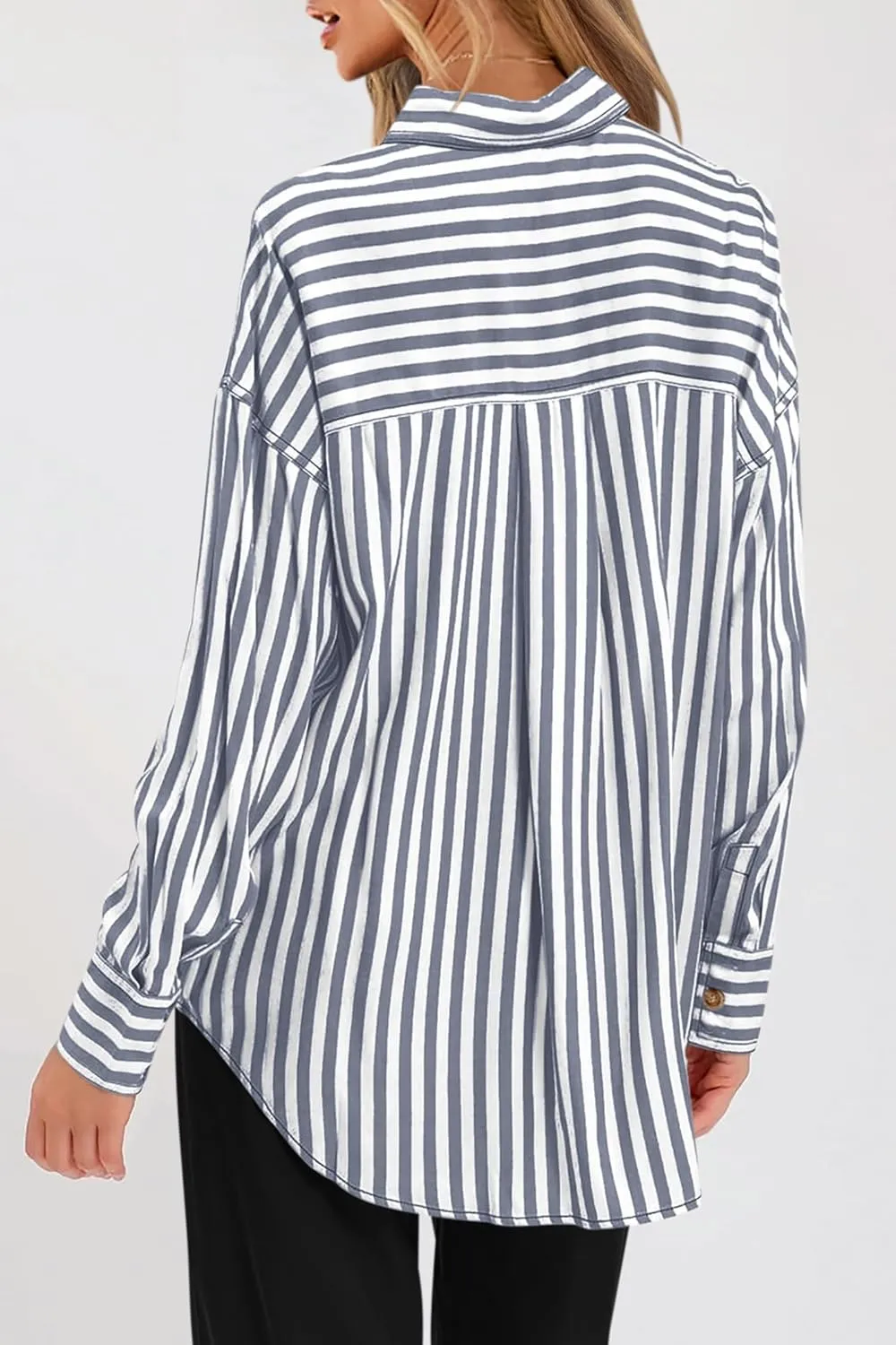 PRETTYGARDEN Womens Striped Button Down Shirt Spring 2025 Oversized Collared Long Sleeve Office Work Blouses Tops