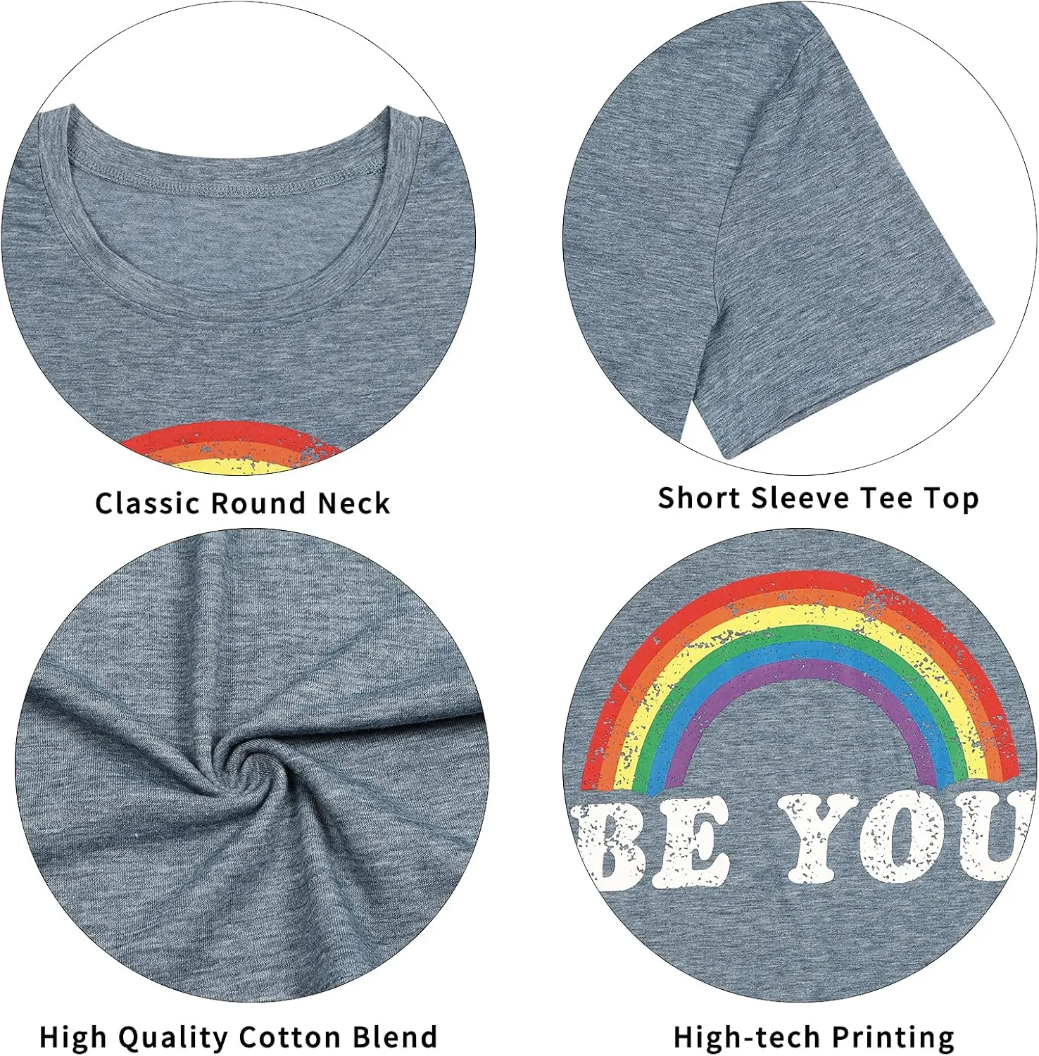 Pride Shirt Women Rainbow Graphic Tees Funny Be You Letter Print T Shirt LGBT Equality Shirts Casual Short Sleeve Tops