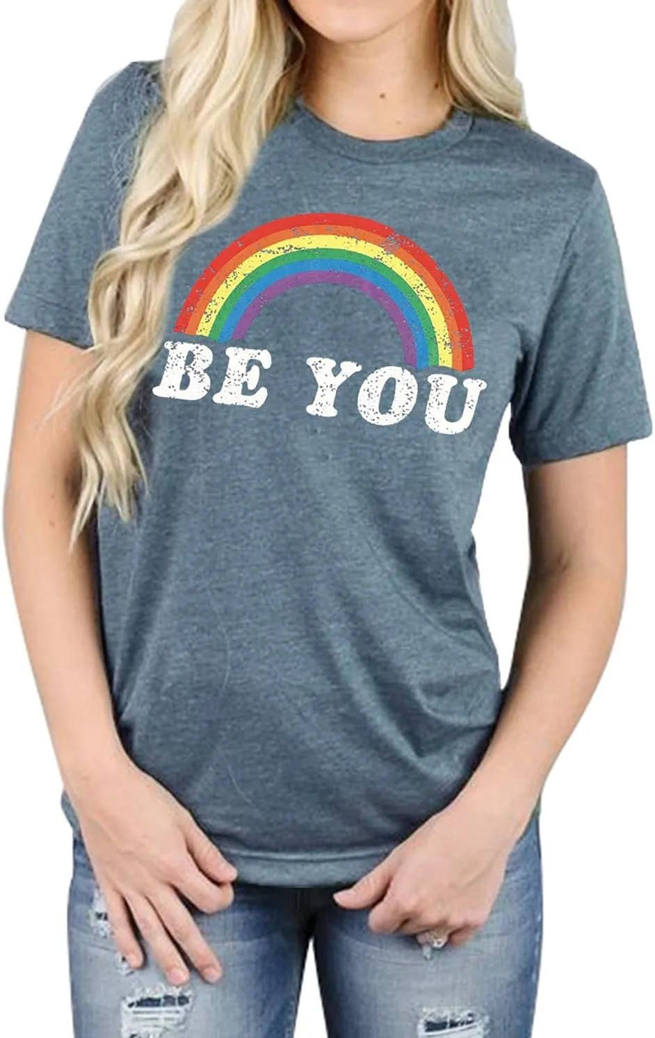 Pride Shirt Women Rainbow Graphic Tees Funny Be You Letter Print T Shirt LGBT Equality Shirts Casual Short Sleeve Tops