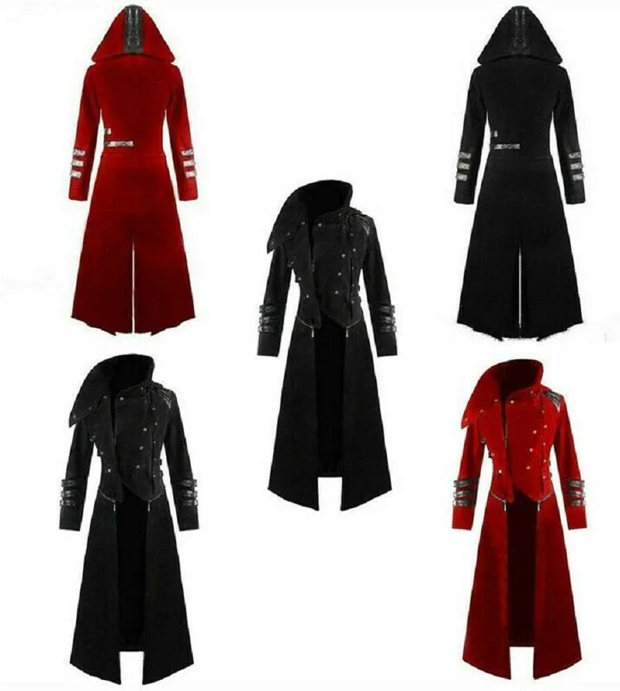 Prime Quality Scorpion Men's Hooded Trench Coat Long Jacket Red/Black Gothic Steampunk