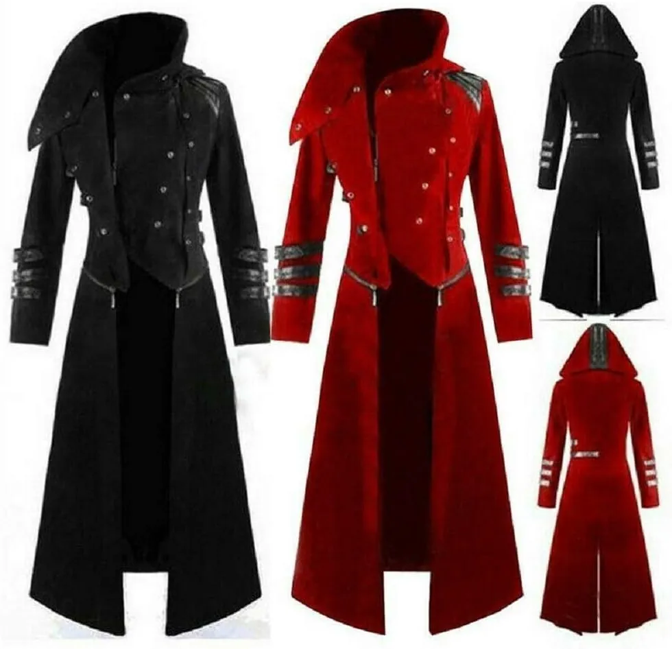Prime Quality Scorpion Men's Hooded Trench Coat Long Jacket Red/Black Gothic Steampunk