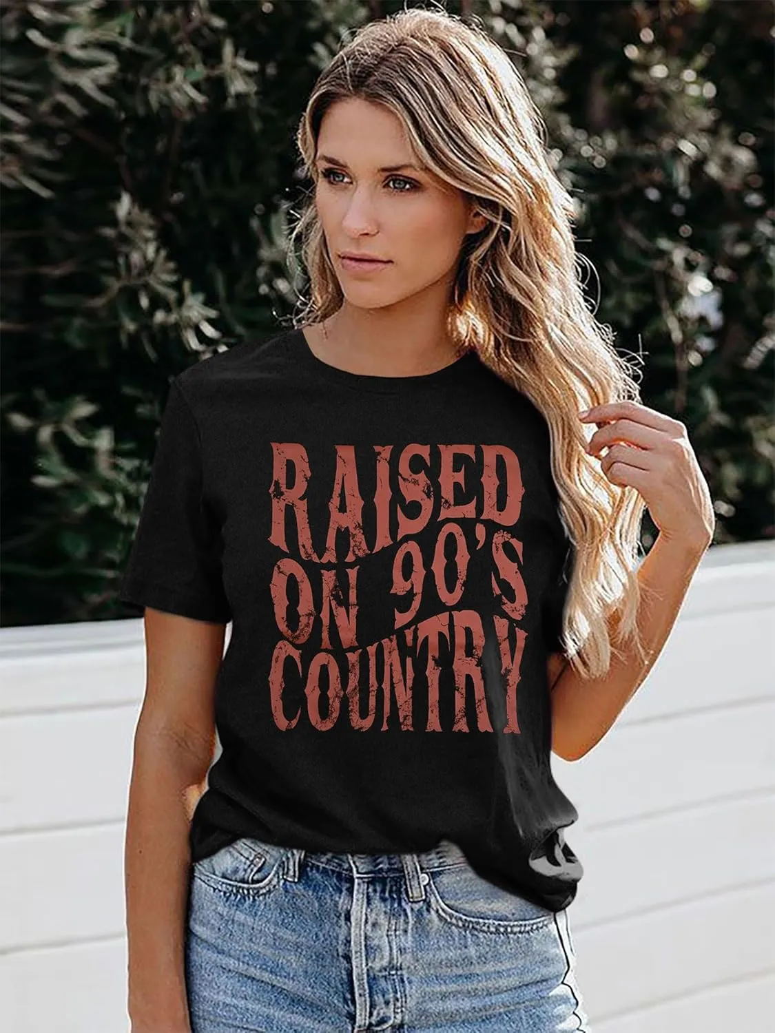 QLIPIN Raised on 90s Country Shirt Womens: Vintage Country Music Shirts Concert Top Casual Short Sleeve Tee Tops