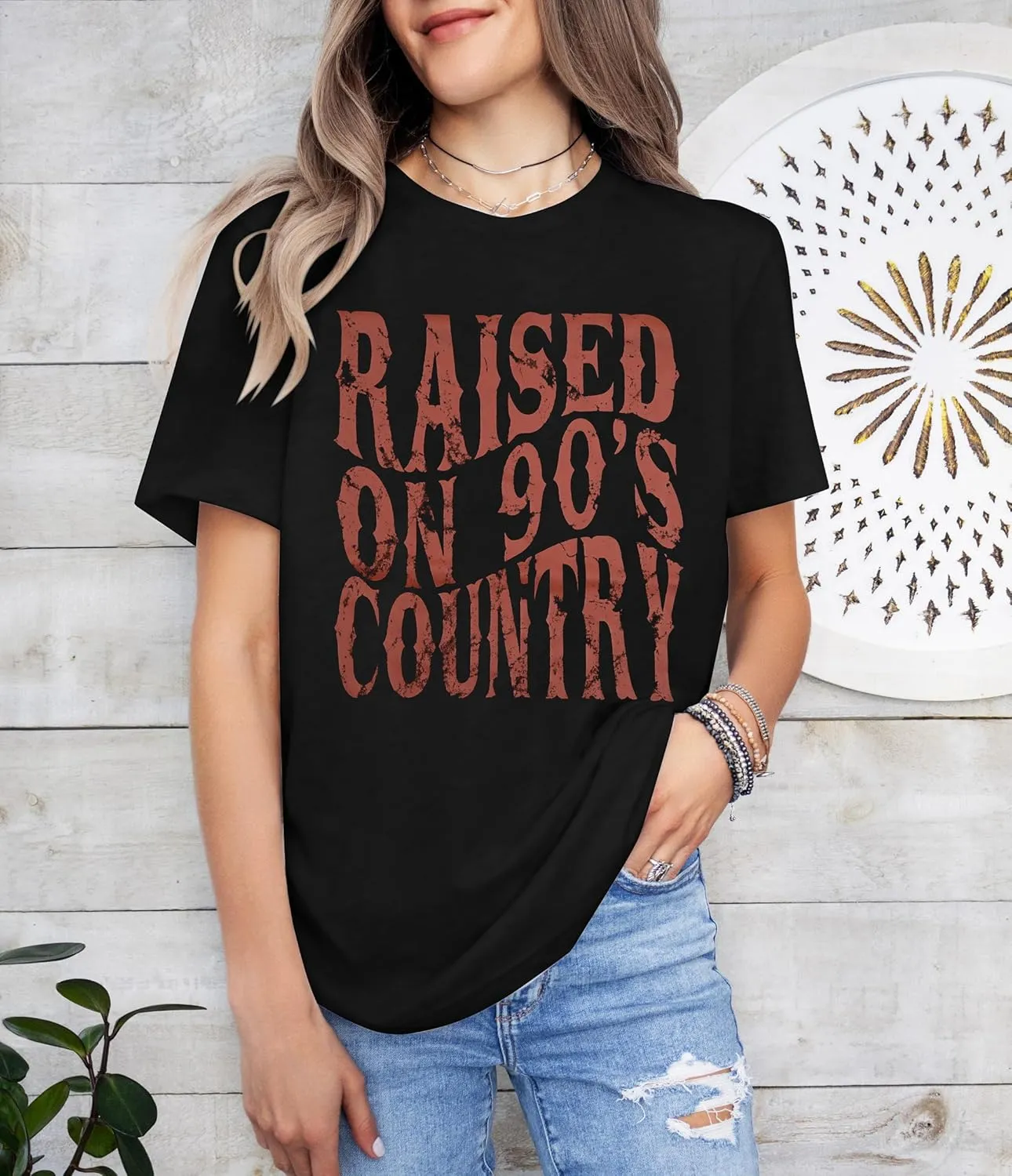 QLIPIN Raised on 90s Country Shirt Womens: Vintage Country Music Shirts Concert Top Casual Short Sleeve Tee Tops