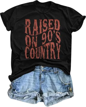 QLIPIN Raised on 90s Country Shirt Womens: Vintage Country Music Shirts Concert Top Casual Short Sleeve Tee Tops
