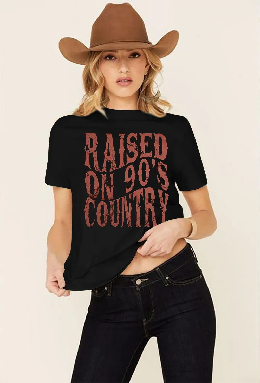 QLIPIN Raised on 90s Country Shirt Womens: Vintage Country Music Shirts Concert Top Casual Short Sleeve Tee Tops